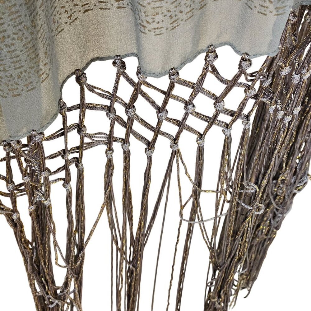 A Brod Fashion Accessories Gray Gold Metallic Fringe Wrap Scarf Shawl Vintage - Picture 6 of 9